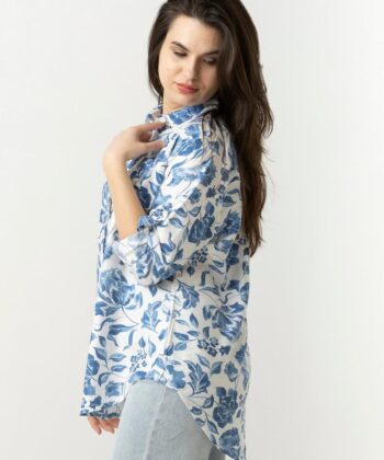 Γυναικείο Πουκάμισο Οversized Μπλε Floral 5