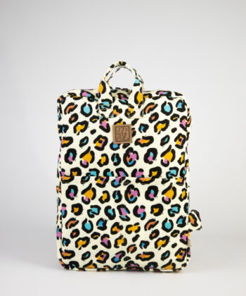 Backpack Fabric Black Flowers Ecrou Τurquoise Pink