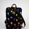 Backpack Fabric Black Flowers Floral Τulips