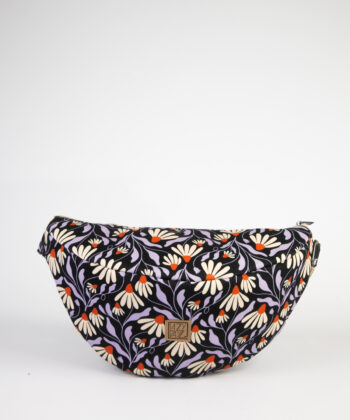 Crossbody Fabric Belt Bag Black Flowers Floral Daisies