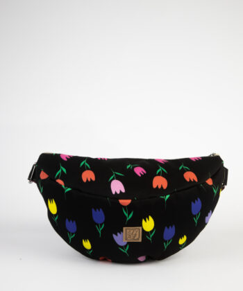 Crossbody Fabric Belt Bag Black Τulip