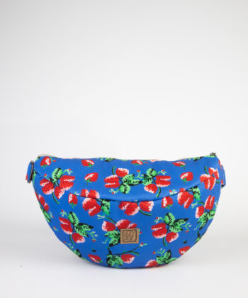 Crossbody Fabric Belt Bag Blue Red Strawberries