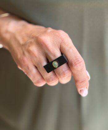 Black Plexiglass Ring Green Aventurine Stone