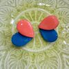 Wooden Earrings Heart Salmon Pink Petrol Blue