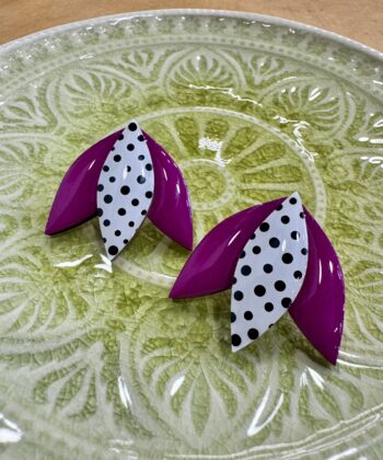 Ξύλινα Σκουλαρίκια Λουλούδι Lotus Μικρό Magenta Πουά 2