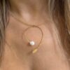 Asymmetrical Gold Plated 925 Sterling Silver Pearl Leaf Necklace