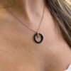 Black Circle Necklace Gold Plated 925 Sterling Silver Green Zircon