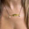 Gold Plated Silver Leaf Pendant Pearls