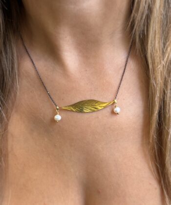 Gold Plated Silver Leaf Pendant Pearls