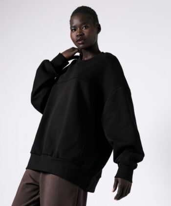Long Sleeve Sweatshirt with Front Seams Black 