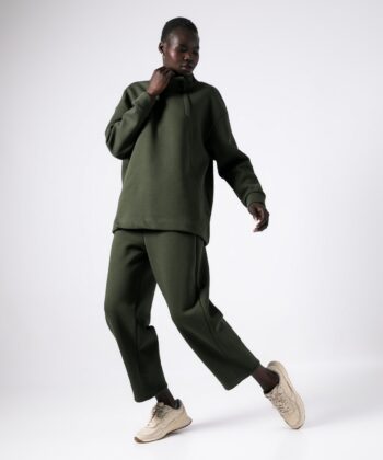 Σετ Φούτερ Oversized Μπλούζα Παντελόνι Carrot Fit Πράσινο Λαδί 5