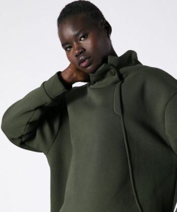Σετ Φούτερ Oversized Μπλούζα Παντελόνι Carrot Fit Πράσινο Λαδί 7