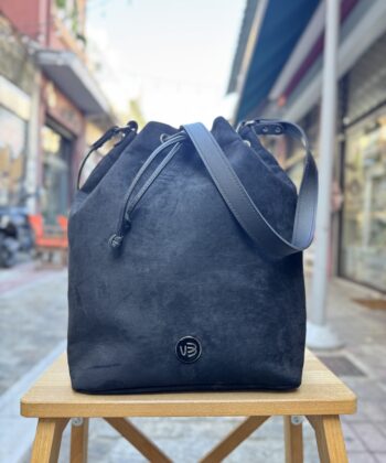 Black Suede Crossbody Bucket Bag