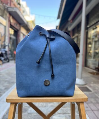 Blue Suede Crossbody Bucket Bag