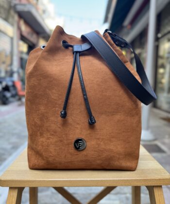 Tan Suede Crossbody Bucket Bag
