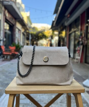 Τσάντα Χιαστί Suede Εκρού 1