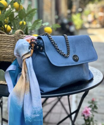 Τσάντα Χιαστί Suede Μπλε 19