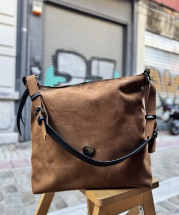 Τσάντα Ώμου Suede Καφέ Ανοιχτό 2